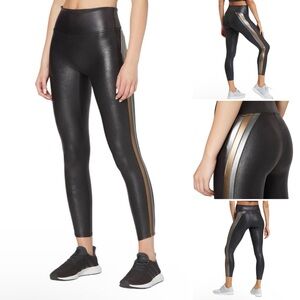 Spanx Faux Leather Metallic Track Stripe 7/8 Leggings - Small